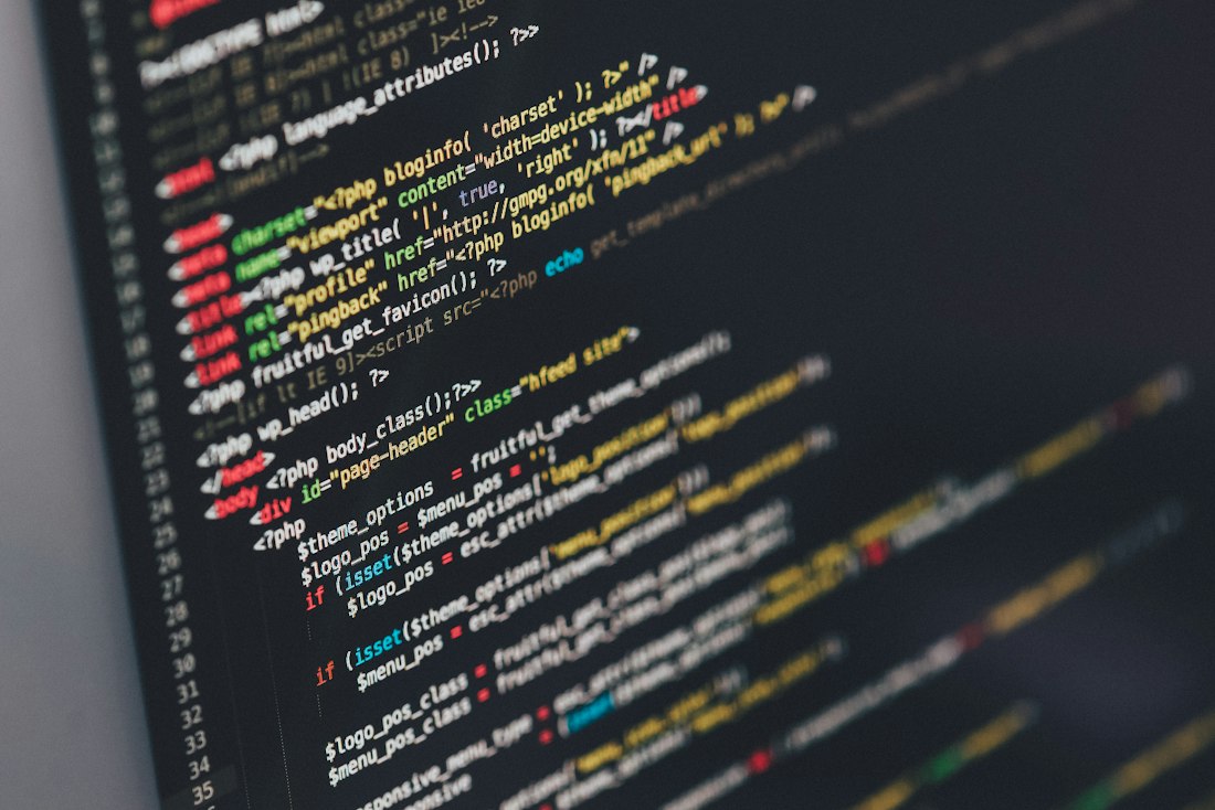 Program code on a screen for website maintenance